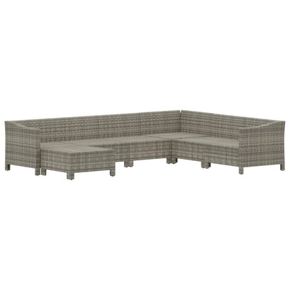 7-Delige Loungeset Met Kussens Poly Rattan Grijs 2x Fauteuil + hoek +3x midden + voetensteun