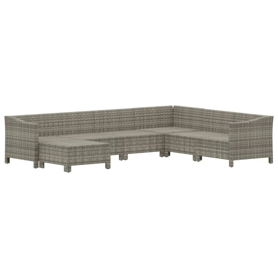7-Delige Loungeset Met Kussens Poly Rattan Grijs 2x Fauteuil + hoek +3x midden + voetensteun