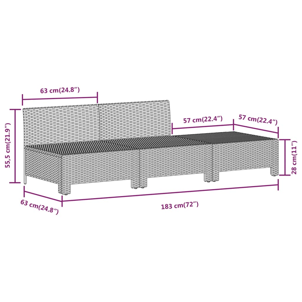 7-Delige Loungeset Met Kussens Poly Rattan Grijs 2x Fauteuil + hoek +3x midden + voetensteun
