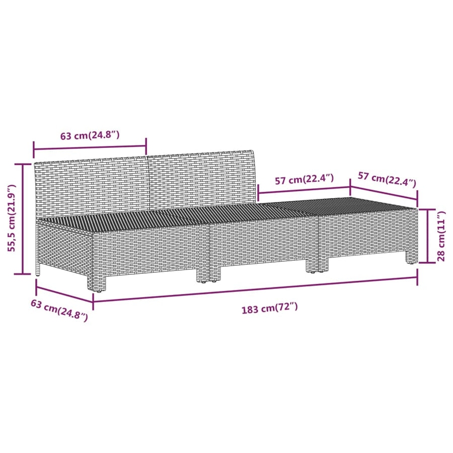 7-Delige Loungeset Met Kussens Poly Rattan Grijs 2x Fauteuil + hoek +3x midden + voetensteun