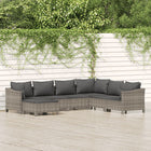 7-Delige Loungeset Met Kussens Poly Rattan Grijs 2x Fauteuil + hoek +3x midden + voetensteun