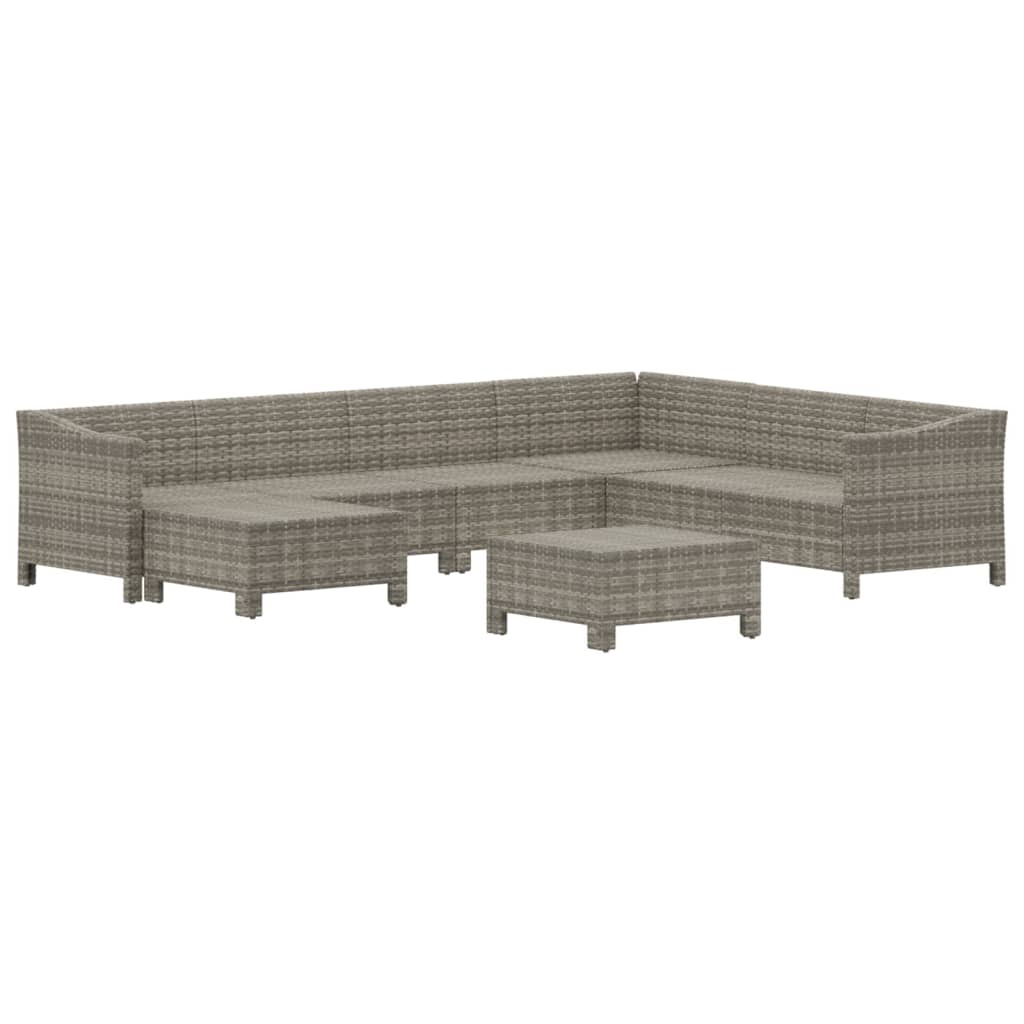 8-Delige Loungeset Met Kussens Poly Rattan Grijs 2x Fauteuil + hoek +3x midden + 2x voetensteun