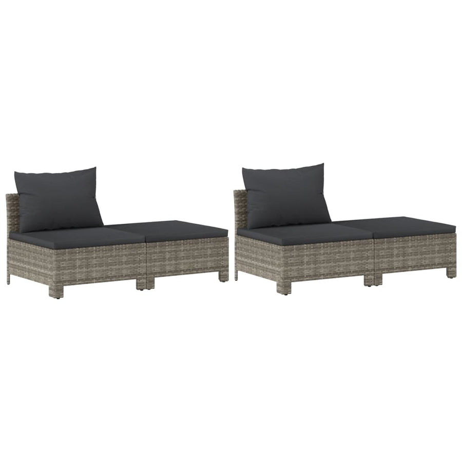 8-Delige Loungeset Met Kussens Poly Rattan Grijs 2x Fauteuil + hoek +3x midden + 2x voetensteun