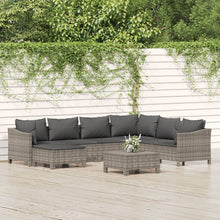 8-Delige Loungeset Met Kussens Poly Rattan Grijs 2x Fauteuil + hoek +3x midden + 2x voetensteun