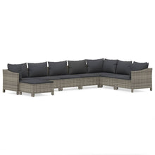 8-Delige Loungeset Met Kussens Poly Rattan Grijs 2x Fauteuil + hoek +4x midden + voetensteun