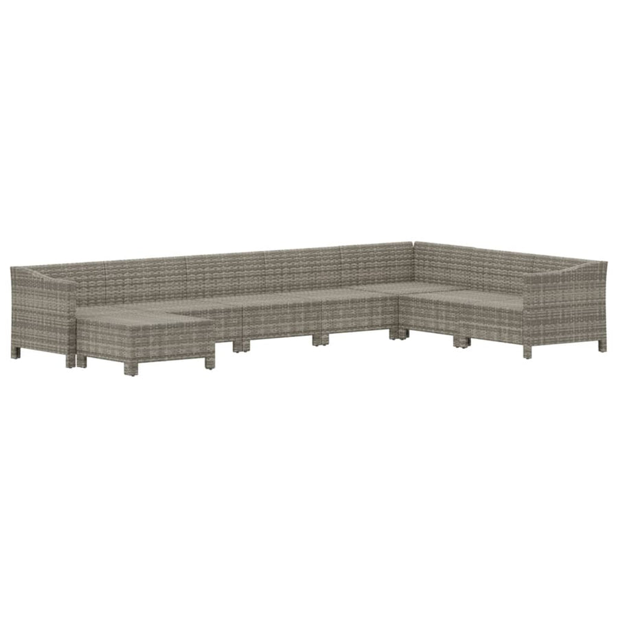 8-Delige Loungeset Met Kussens Poly Rattan Grijs 2x Fauteuil + hoek +4x midden + voetensteun