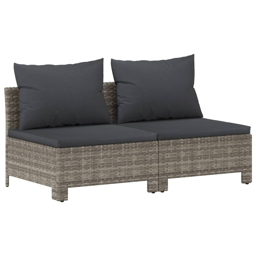 8-Delige Loungeset Met Kussens Poly Rattan Grijs 2x Fauteuil + hoek +4x midden + voetensteun