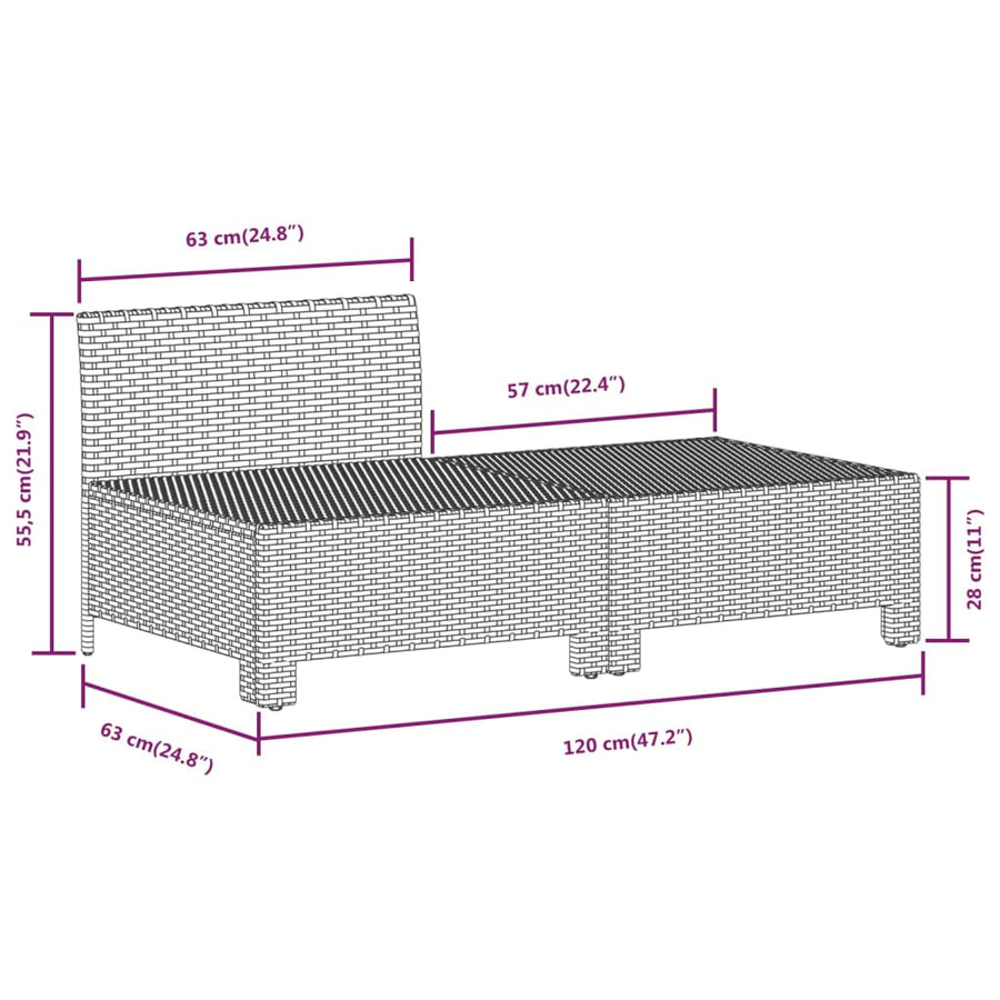 8-Delige Loungeset Met Kussens Poly Rattan Grijs 2x Fauteuil + hoek +4x midden + voetensteun