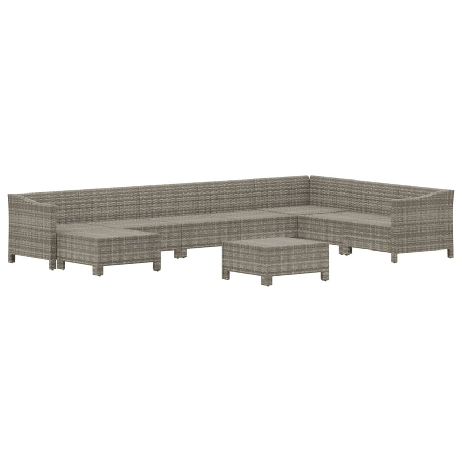 9-Delige Loungeset Met Kussens Poly Rattan Grijs 2x Fauteuil + hoek +4x midden + 2x voetensteun