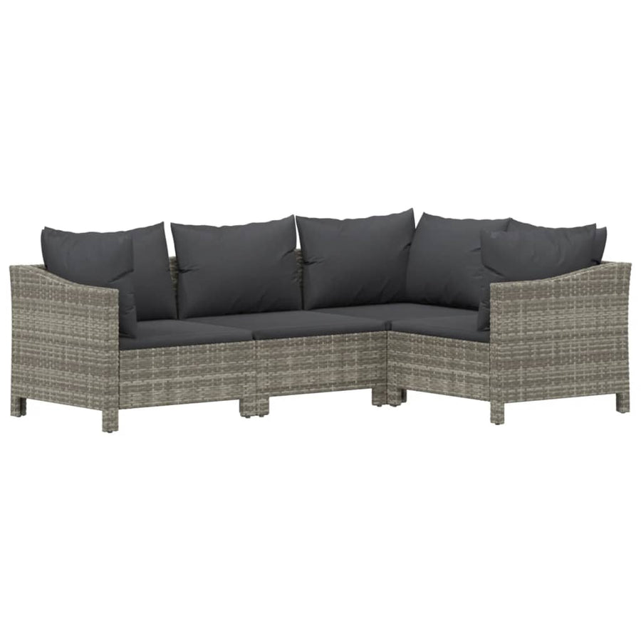 9-Delige Loungeset Met Kussens Poly Rattan Grijs 2x Fauteuil + hoek +4x midden + 2x voetensteun