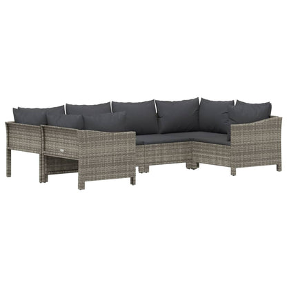6-Delige Loungeset Met Kussens Poly Rattan Grijs 2x corner + 2x middle + 2x armchair