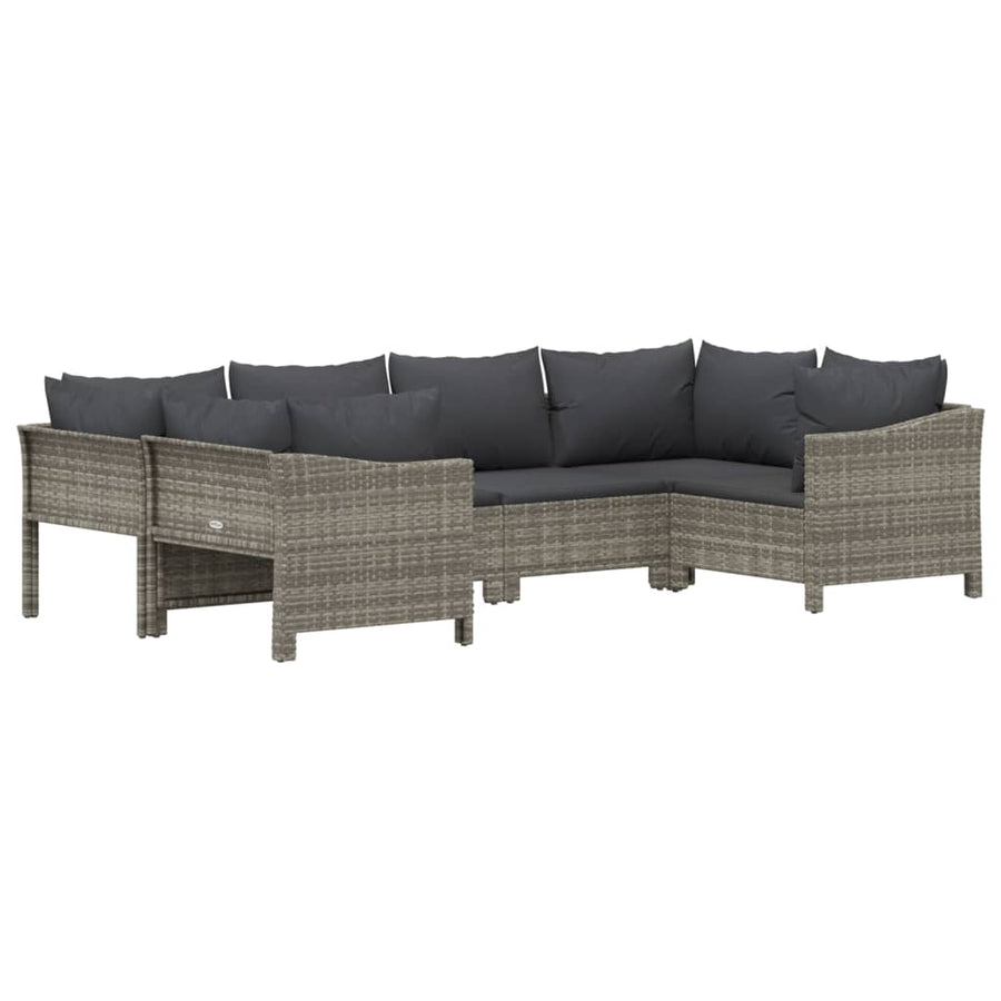 6-Delige Loungeset Met Kussens Poly Rattan Grijs 2x corner + 2x middle + 2x armchair