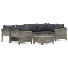 7-Delige Loungeset Met Kussens Poly Rattan Grijs 2x corner + 2x middle + 2x armchair + footrest