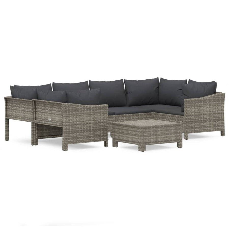 7-Delige Loungeset Met Kussens Poly Rattan Grijs 2x corner + 2x middle + 2x armchair + footrest