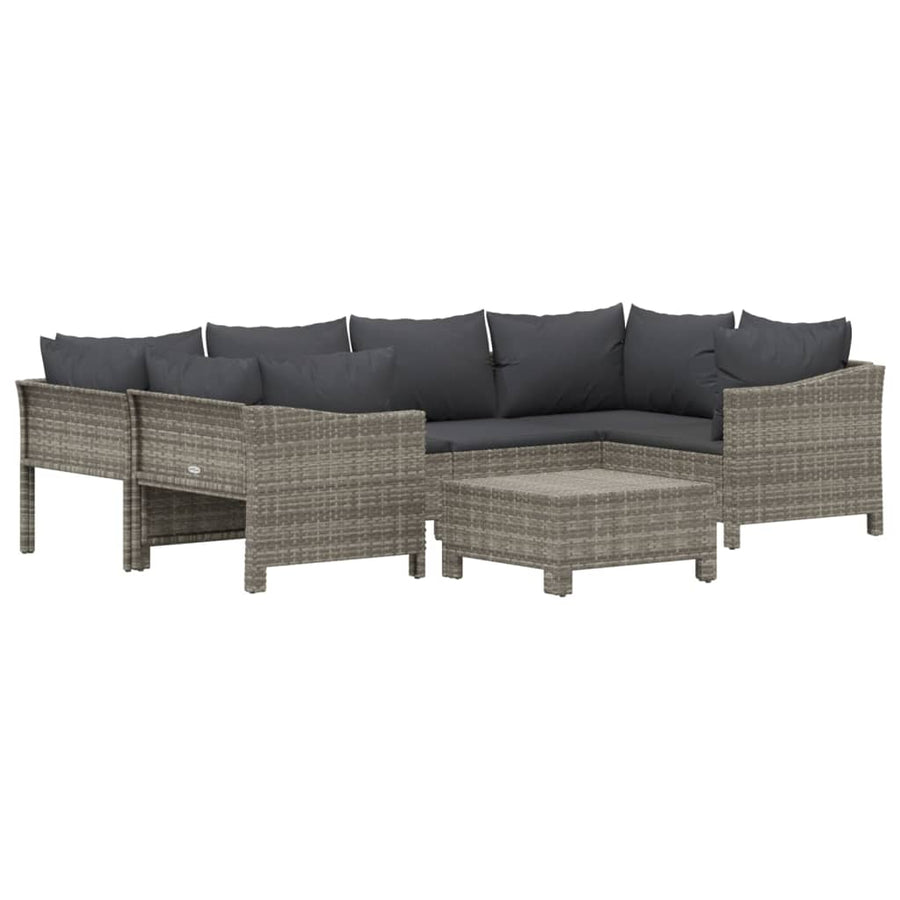 7-Delige Loungeset Met Kussens Poly Rattan Grijs 2x corner + 2x middle + 2x armchair + footrest
