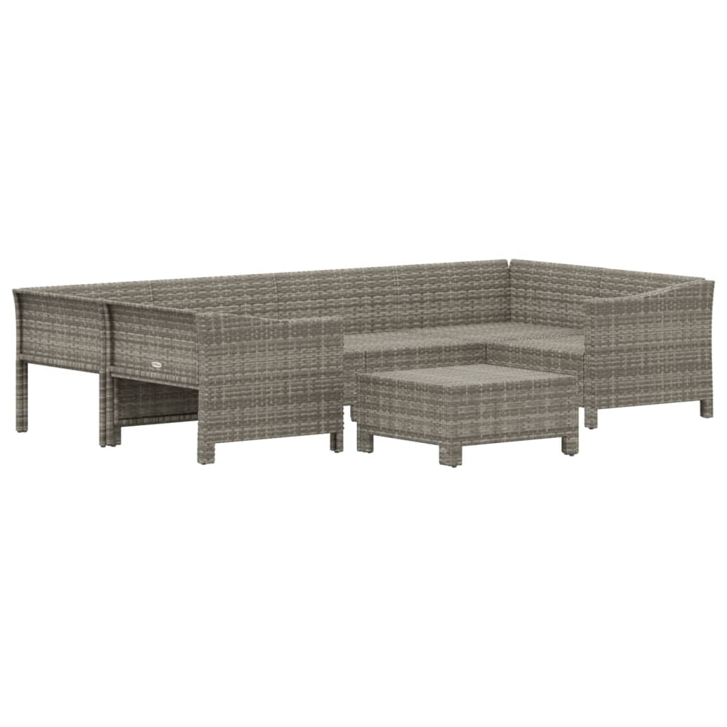 7-Delige Loungeset Met Kussens Poly Rattan Grijs 2x corner + 2x middle + 2x armchair + footrest