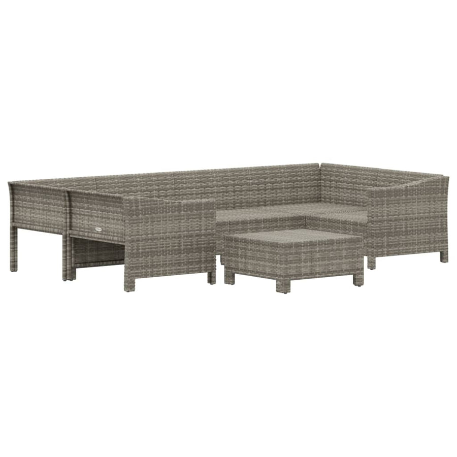7-Delige Loungeset Met Kussens Poly Rattan Grijs 2x corner + 2x middle + 2x armchair + footrest