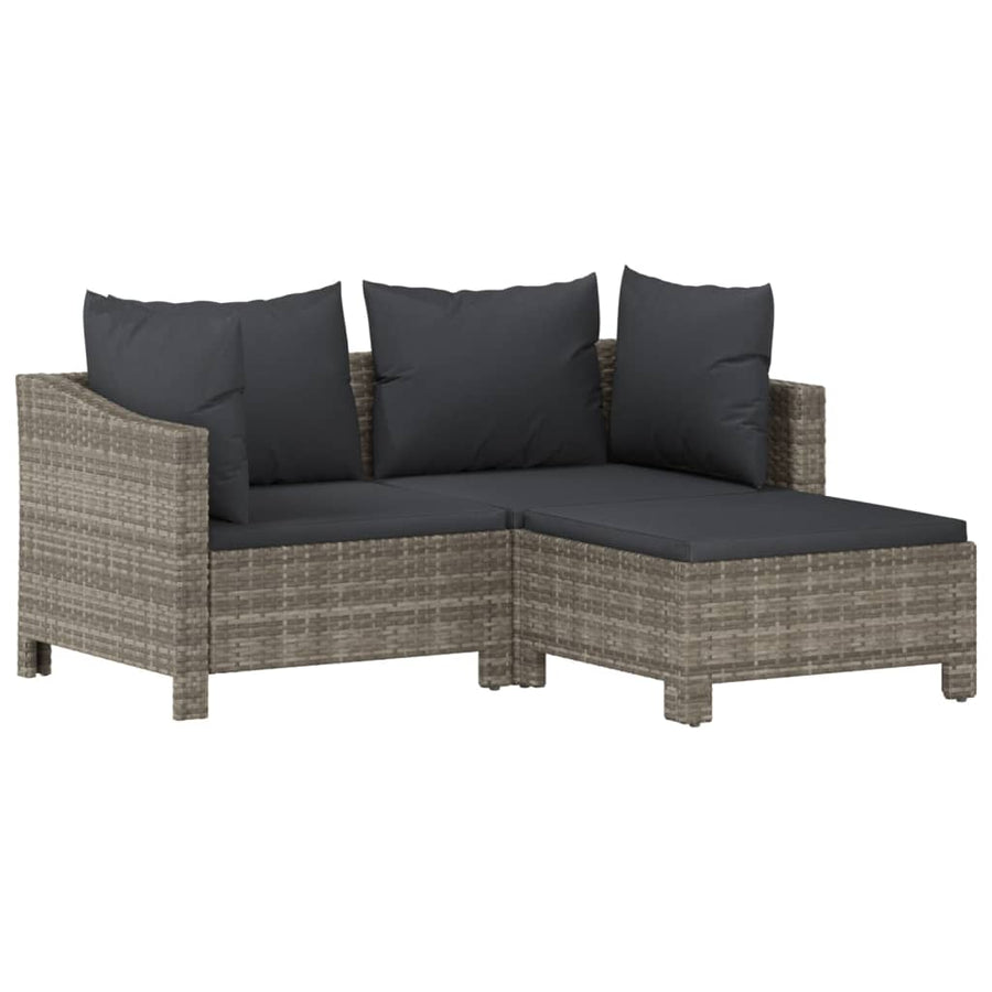 7-Delige Loungeset Met Kussens Poly Rattan Grijs 2x corner + 2x middle + 2x armchair + footrest