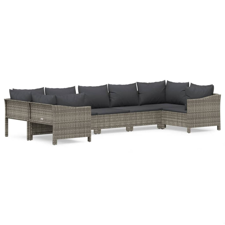 7-Delige Loungeset Met Kussens Poly Rattan Grijs 2x corner + 3x middle + 2x armchair