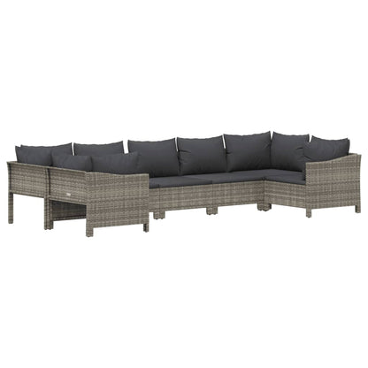 7-Delige Loungeset Met Kussens Poly Rattan Grijs 2x corner + 3x middle + 2x armchair