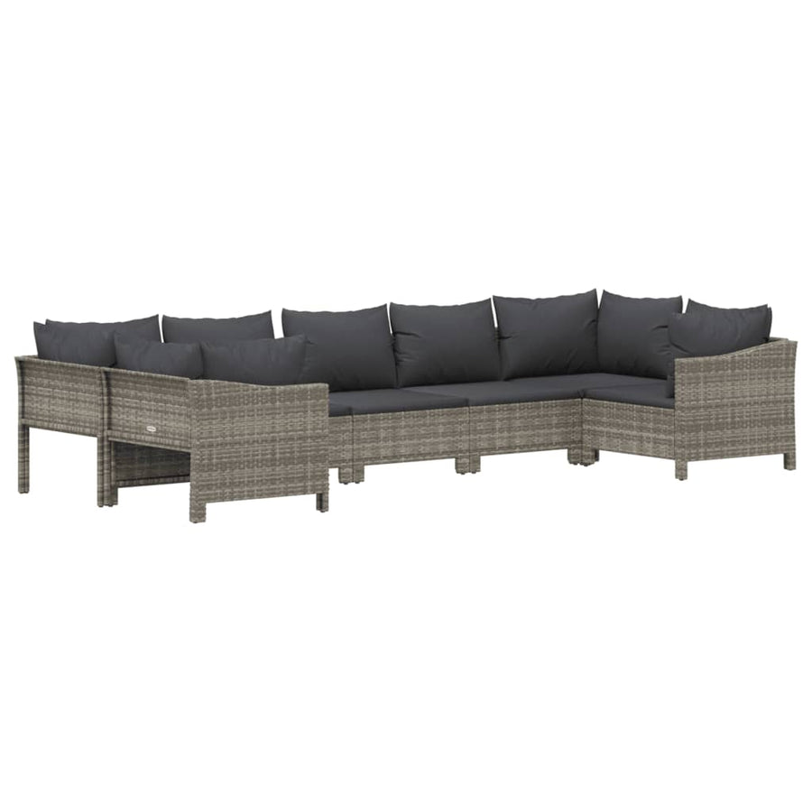 7-Delige Loungeset Met Kussens Poly Rattan Grijs 2x corner + 3x middle + 2x armchair