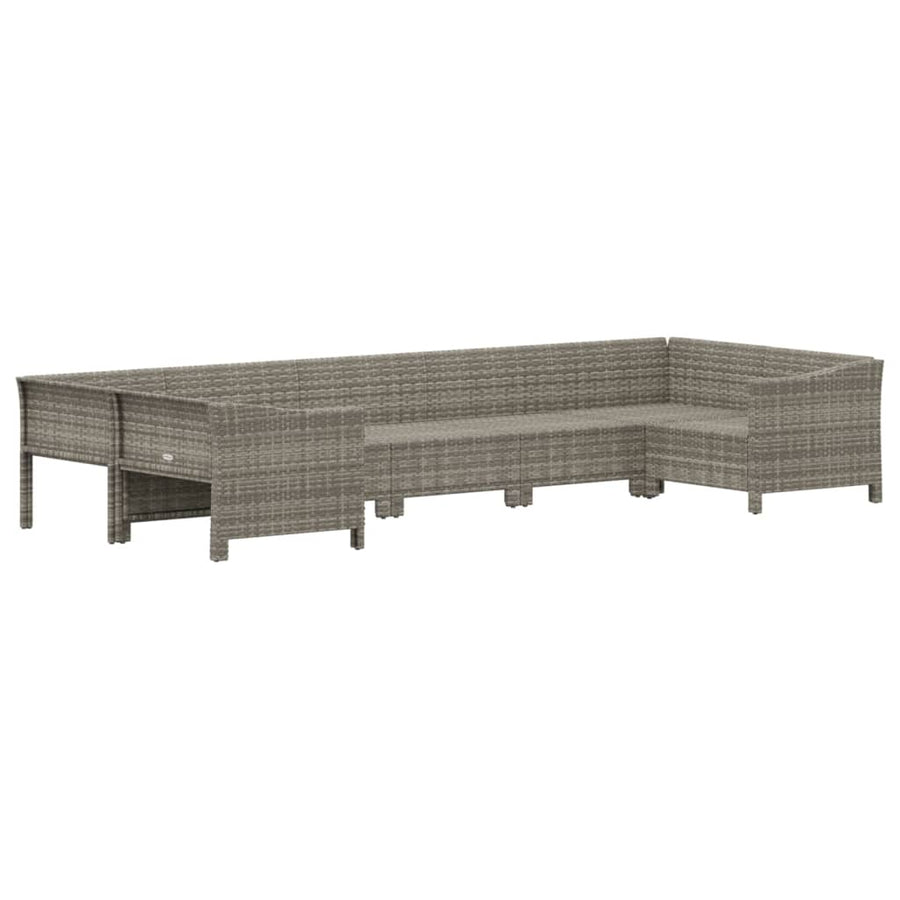 7-Delige Loungeset Met Kussens Poly Rattan Grijs 2x corner + 3x middle + 2x armchair