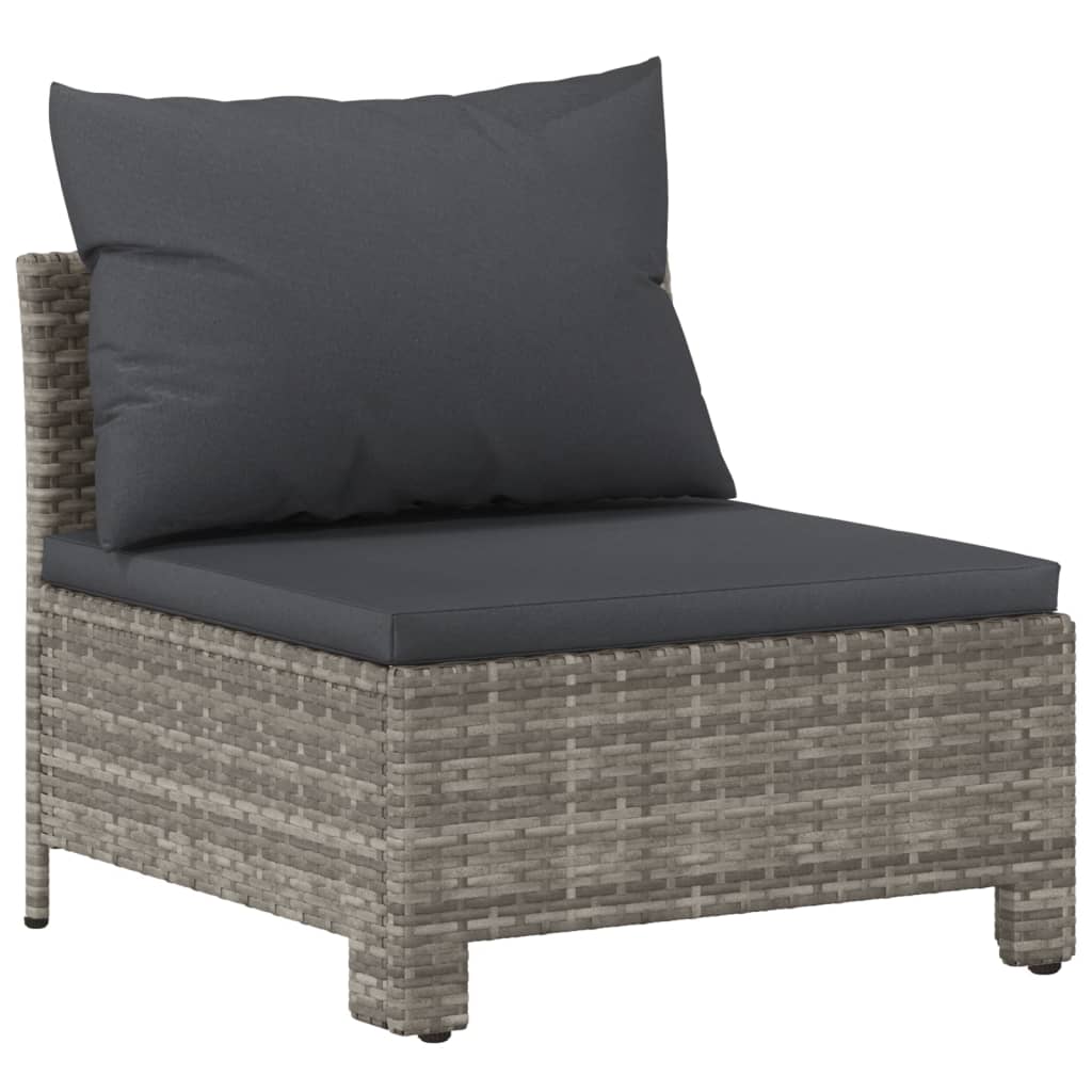 7-Delige Loungeset Met Kussens Poly Rattan Grijs 2x corner + 3x middle + 2x armchair