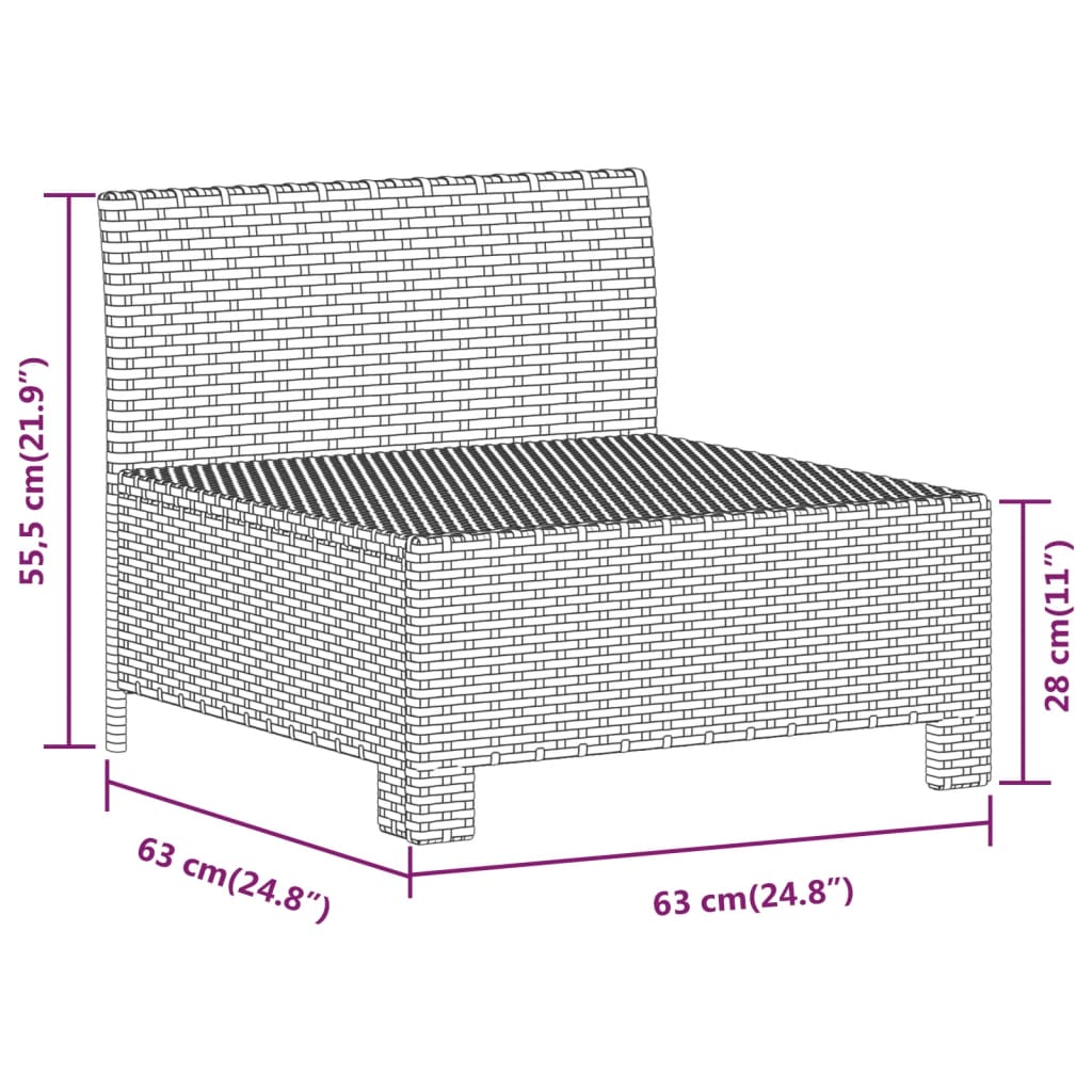 7-Delige Loungeset Met Kussens Poly Rattan Grijs 2x corner + 3x middle + 2x armchair