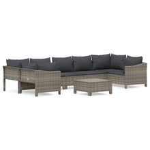 8-Delige Loungeset Met Kussens Poly Rattan Grijs 2x corner + 3x middle + 2x armchair + footrest