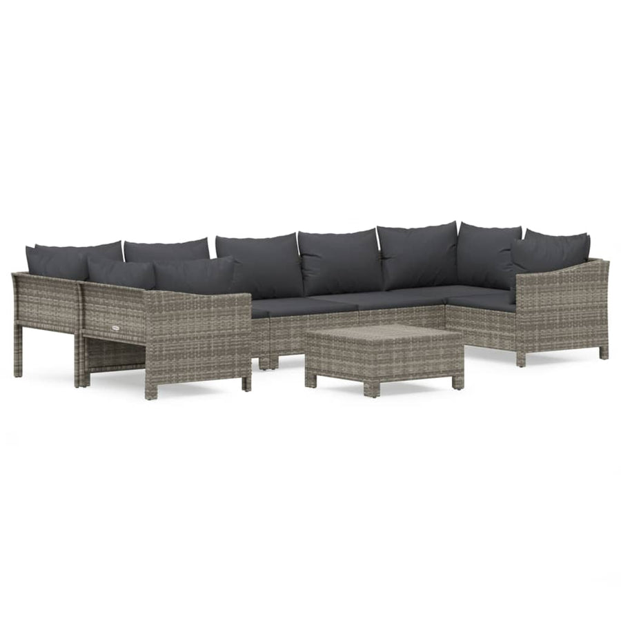8-Delige Loungeset Met Kussens Poly Rattan Grijs 2x corner + 3x middle + 2x armchair + footrest