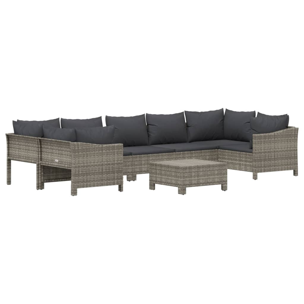 8-Delige Loungeset Met Kussens Poly Rattan Grijs 2x corner + 3x middle + 2x armchair + footrest