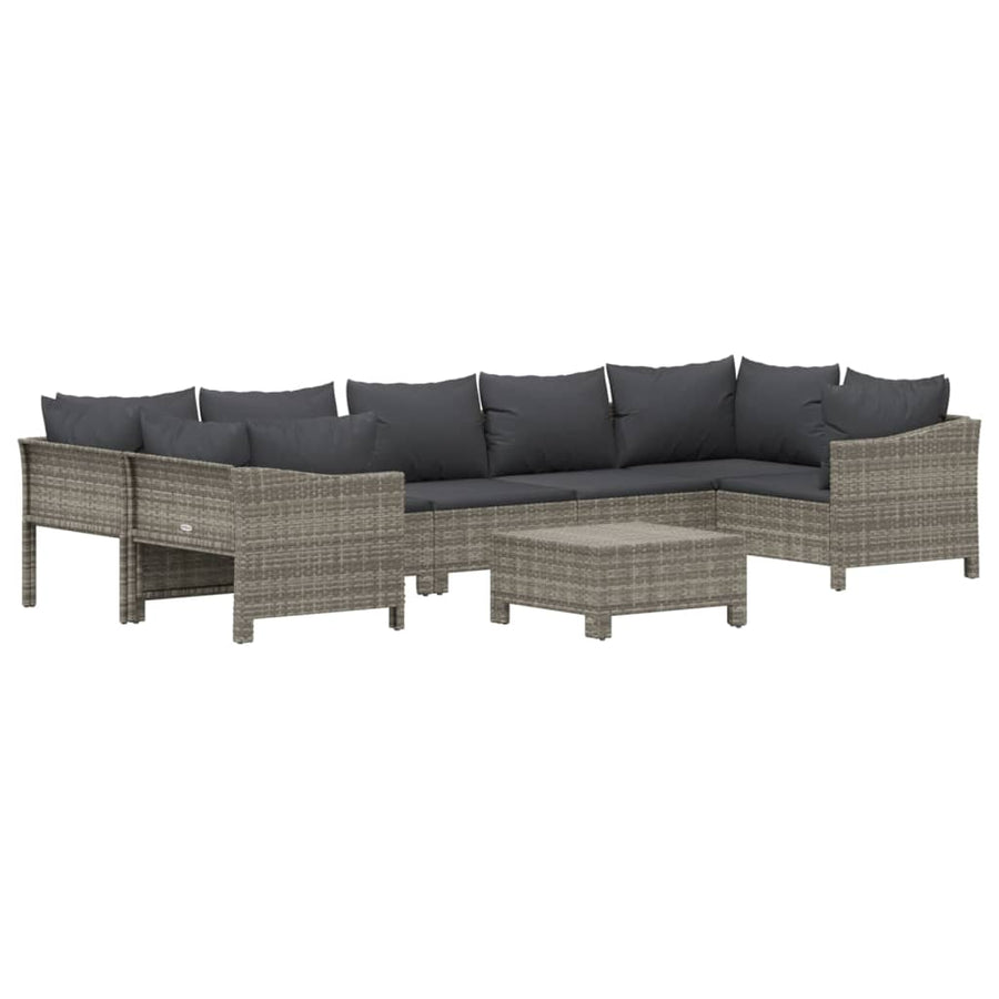 8-Delige Loungeset Met Kussens Poly Rattan Grijs 2x corner + 3x middle + 2x armchair + footrest