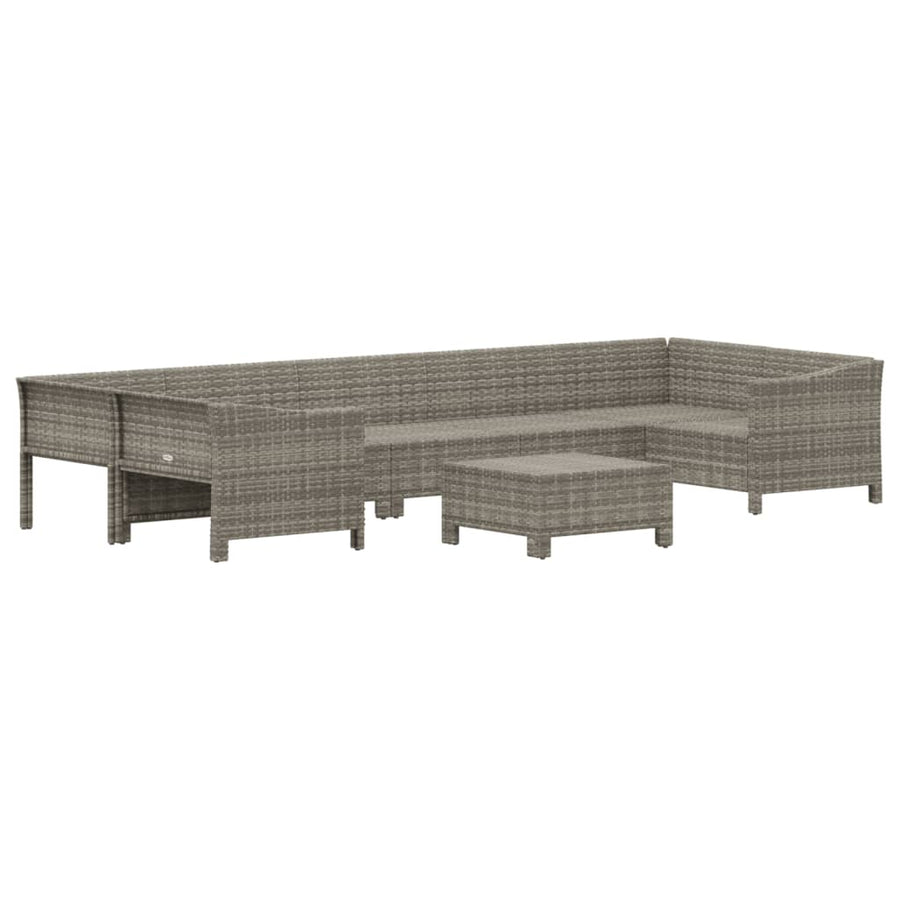8-Delige Loungeset Met Kussens Poly Rattan Grijs 2x corner + 3x middle + 2x armchair + footrest