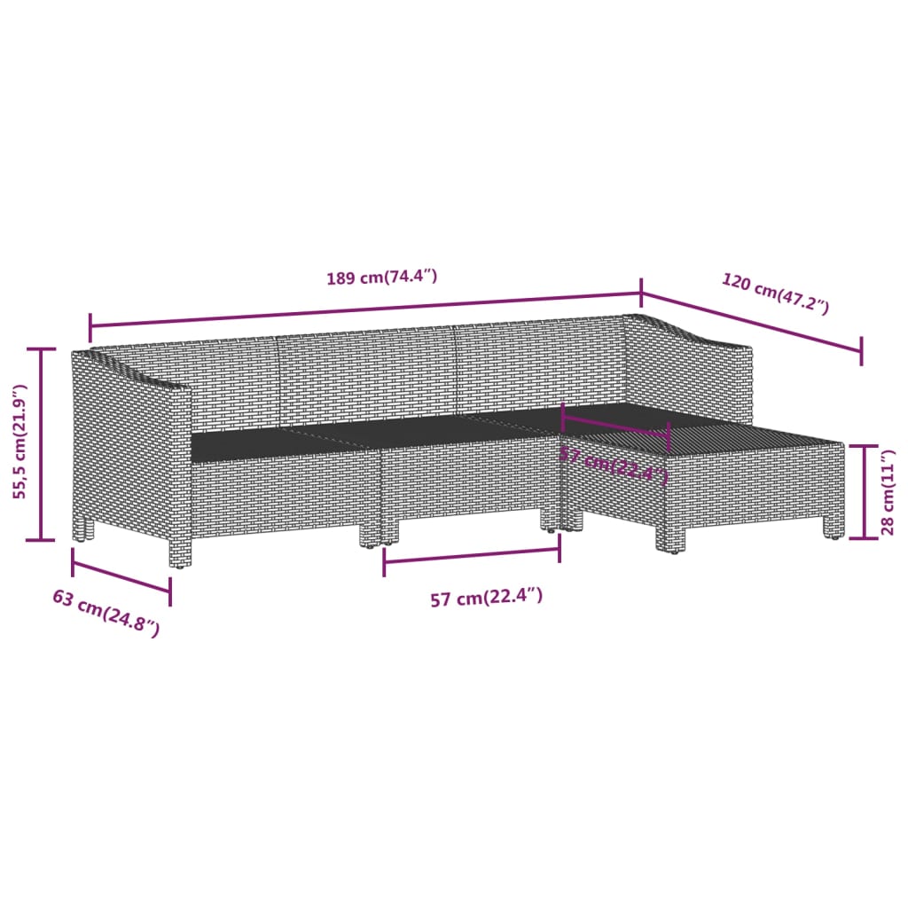 8-Delige Loungeset Met Kussens Poly Rattan Grijs 2x corner + 3x middle + 2x armchair + footrest