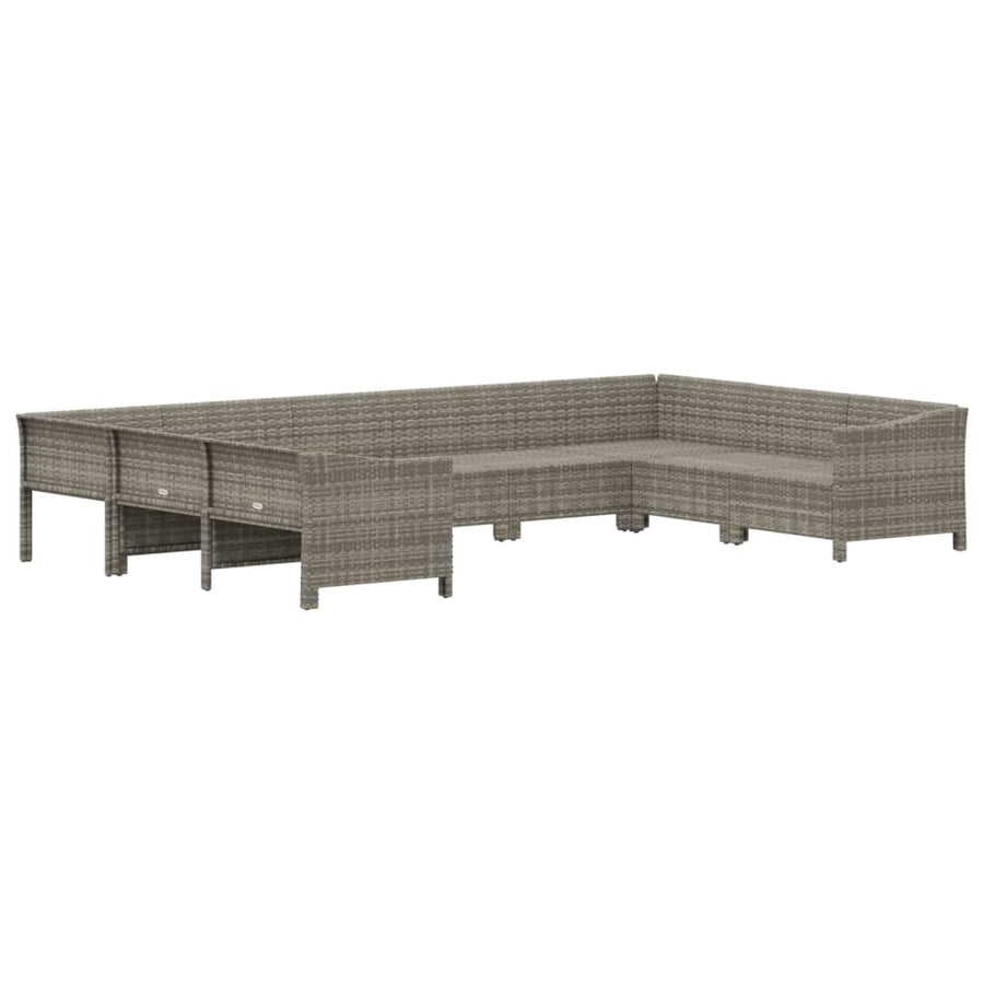 9-Delige Loungeset Met Kussens Poly Rattan Grijs 2x corner + 5x middle + 2x armchair