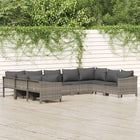 9-Delige Loungeset Met Kussens Poly Rattan Grijs 2x corner + 5x middle + 2x armchair