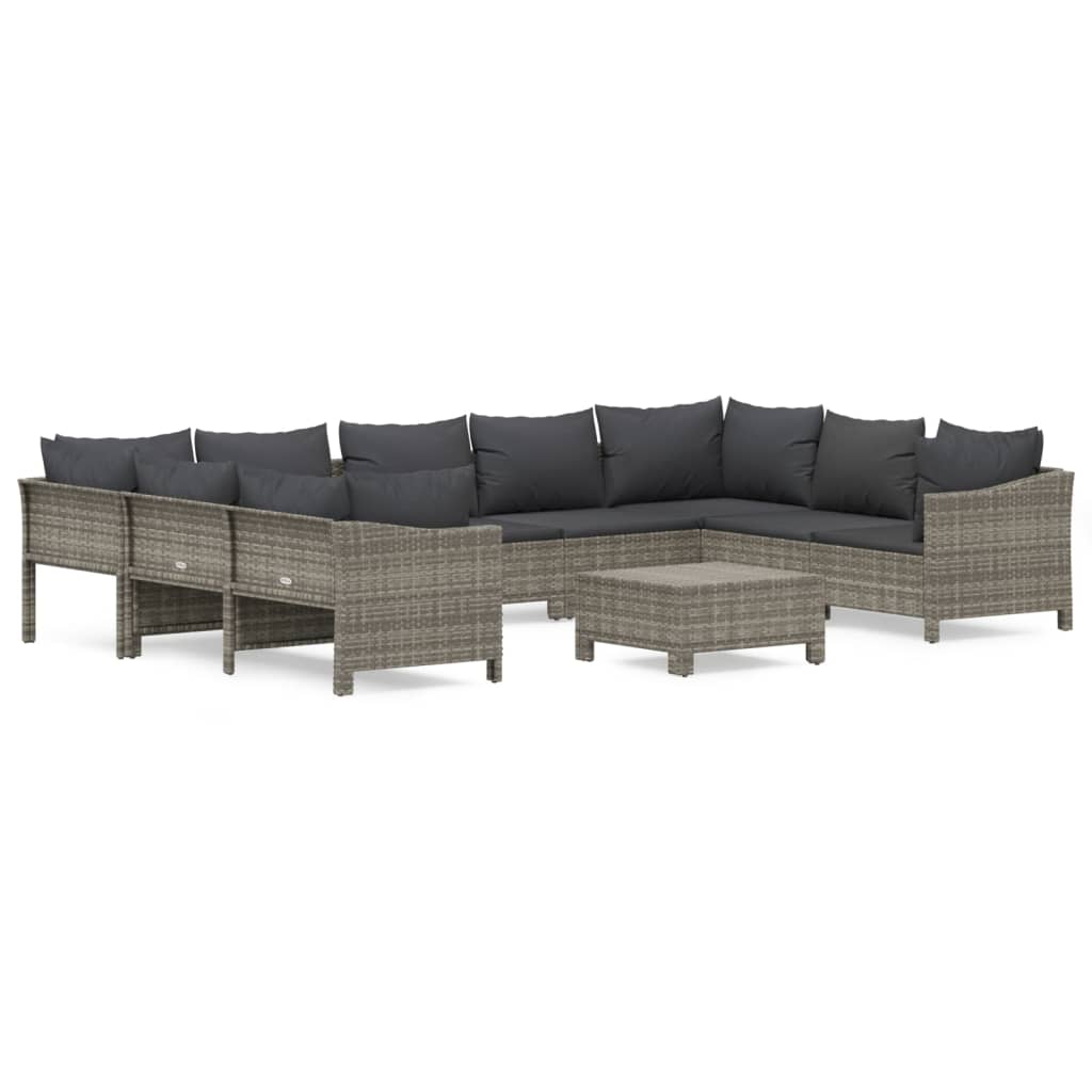 0-Delige Loungeset Met Kussens Poly Rattan Grijs 2x corner + 5x middle + 2x armchair + footrest