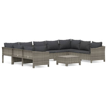 0-Delige Loungeset Met Kussens Poly Rattan Grijs 2x corner + 5x middle + 2x armchair + footrest