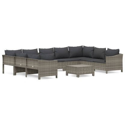 0-Delige Loungeset Met Kussens Poly Rattan Grijs 2x corner + 5x middle + 2x armchair + footrest