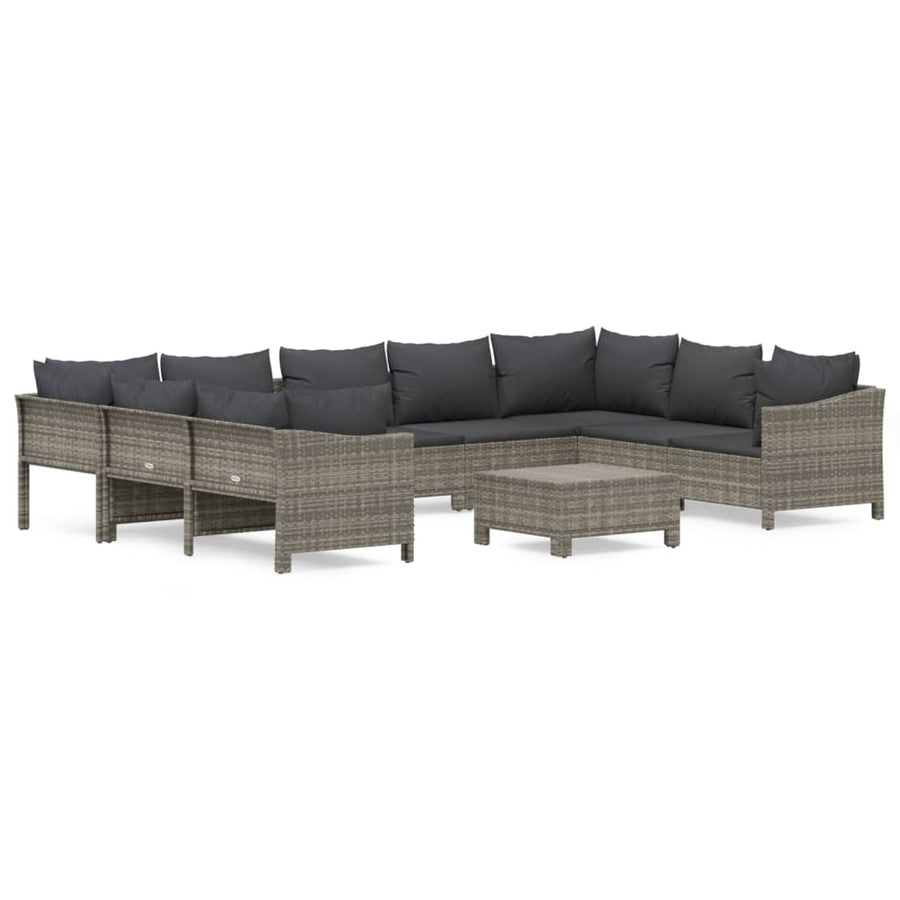 0-Delige Loungeset Met Kussens Poly Rattan Grijs 2x corner + 5x middle + 2x armchair + footrest