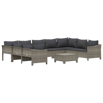0-Delige Loungeset Met Kussens Poly Rattan Grijs 2x corner + 5x middle + 2x armchair + footrest