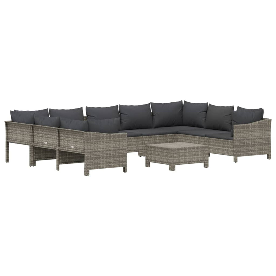 0-Delige Loungeset Met Kussens Poly Rattan Grijs 2x corner + 5x middle + 2x armchair + footrest
