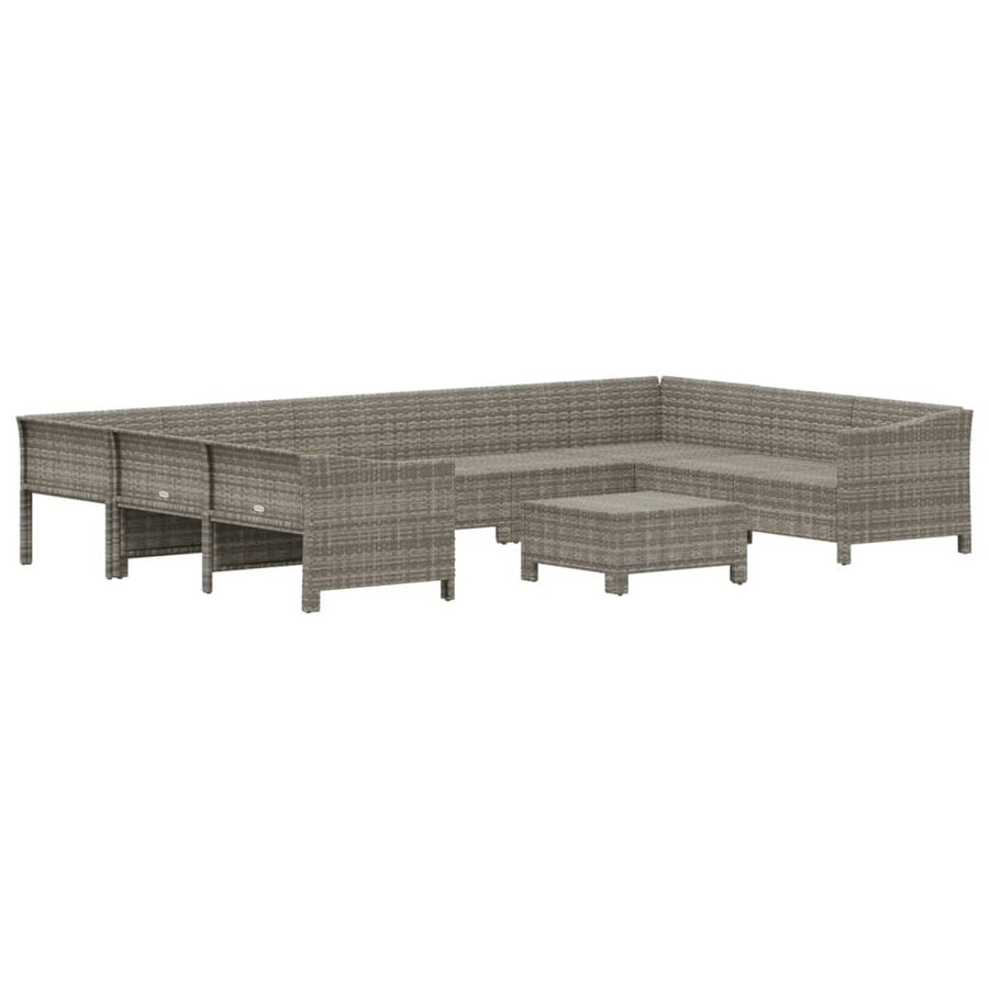 0-Delige Loungeset Met Kussens Poly Rattan Grijs 2x corner + 5x middle + 2x armchair + footrest