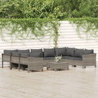 0-Delige Loungeset Met Kussens Poly Rattan Grijs 2x corner + 5x middle + 2x armchair + footrest