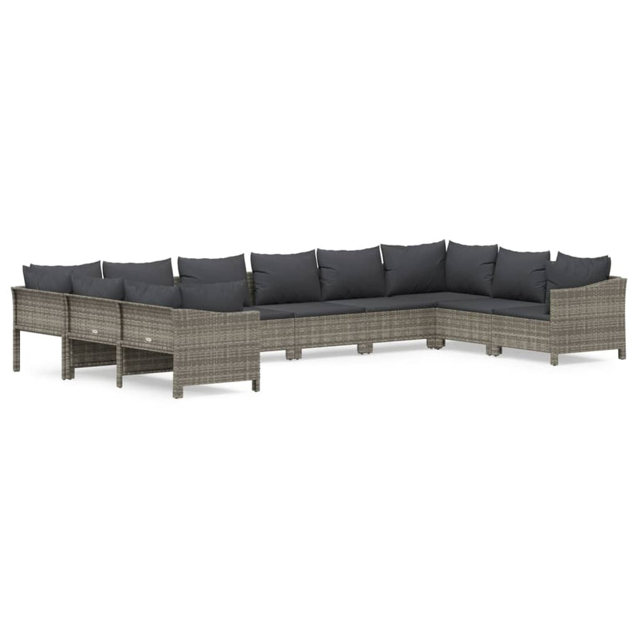 0-Delige Loungeset Met Kussens Poly Rattan Grijs 2x corner + 6x middle + 2x armchair