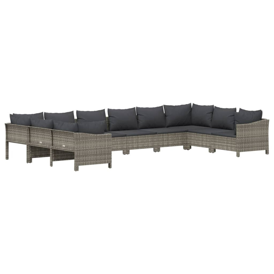 0-Delige Loungeset Met Kussens Poly Rattan Grijs 2x corner + 6x middle + 2x armchair