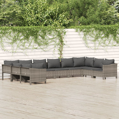 0-Delige Loungeset Met Kussens Poly Rattan Grijs 2x corner + 6x middle + 2x armchair