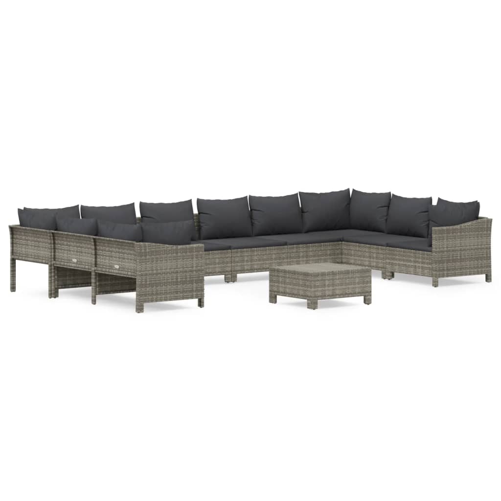 -Delige Loungeset Met Kussens Poly Rattan Grijs 2x corner + 6x middle + 2x armchair + footrest