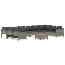 -Delige Loungeset Met Kussens Poly Rattan Grijs 2x corner + 6x middle + 2x armchair + footrest