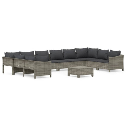 -Delige Loungeset Met Kussens Poly Rattan Grijs 2x corner + 6x middle + 2x armchair + footrest